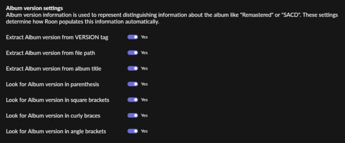 Album Version settings